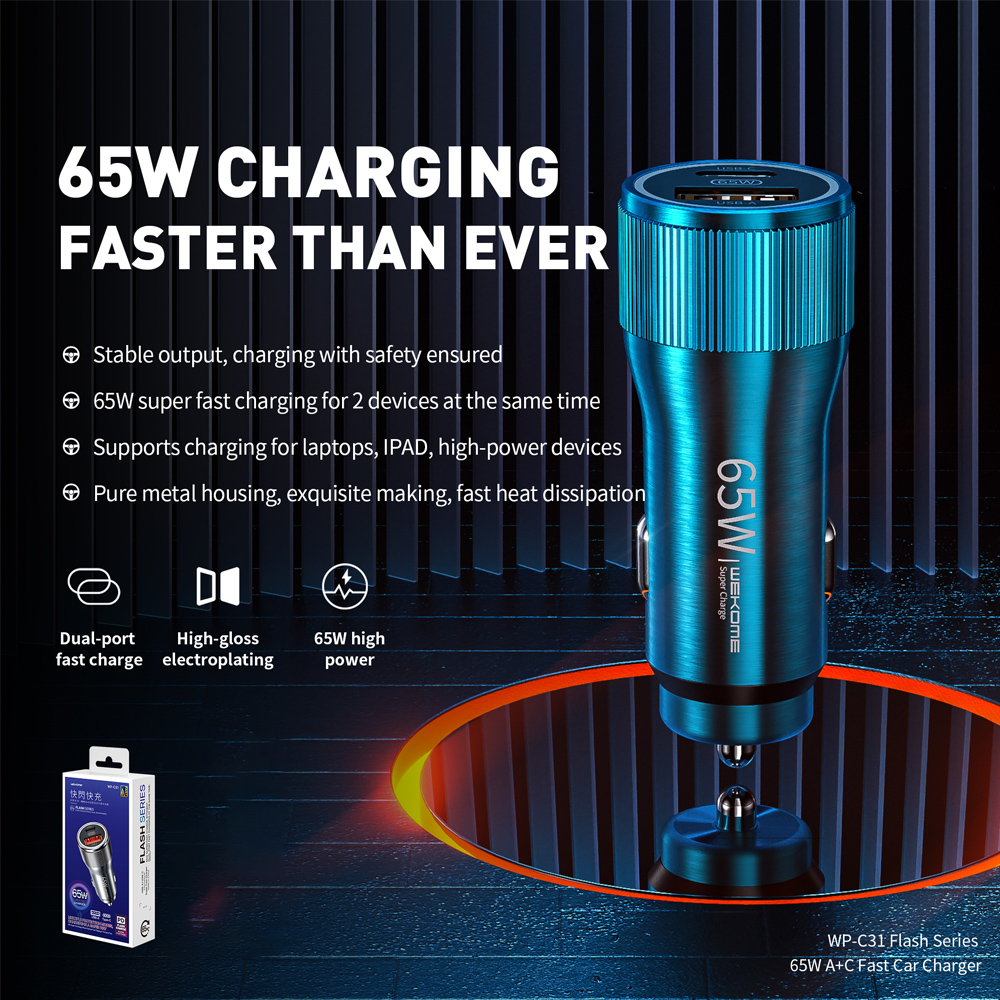 شارژر فندکی ویکام مدل Car Charger (A+C) کد WP-C31 برند Wekome